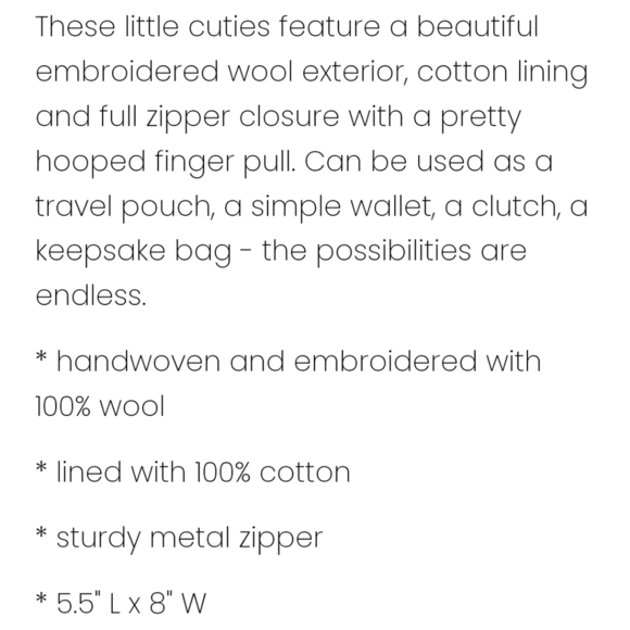 Jenny Krauss Woodland Fox Embroidered Wool Pouch New - Picture 3 of 9